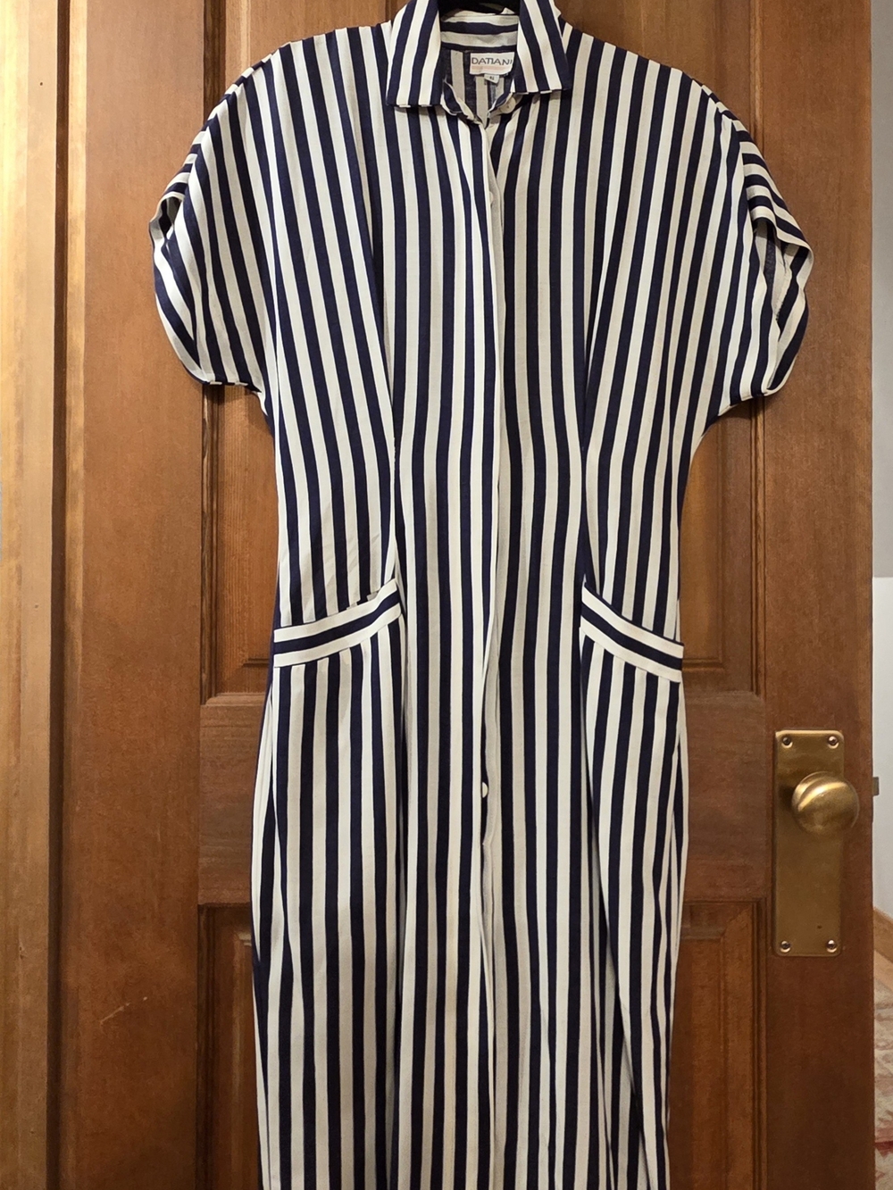 Vintage Datiani Navy and White Striped Midi Shirt Dress